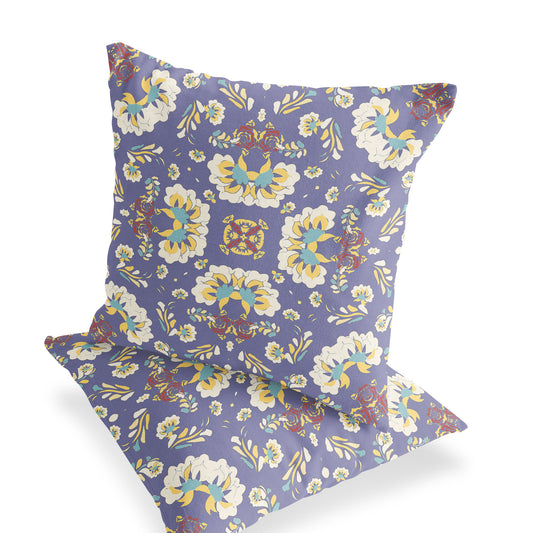 Set of Two 18" Purple Botanical Indoor Outdoor Throw Pillow Cover and Insert