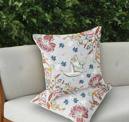 Set of Two 18" Gray Bird Indoor Outdoor Throw Pillow Cover and Insert