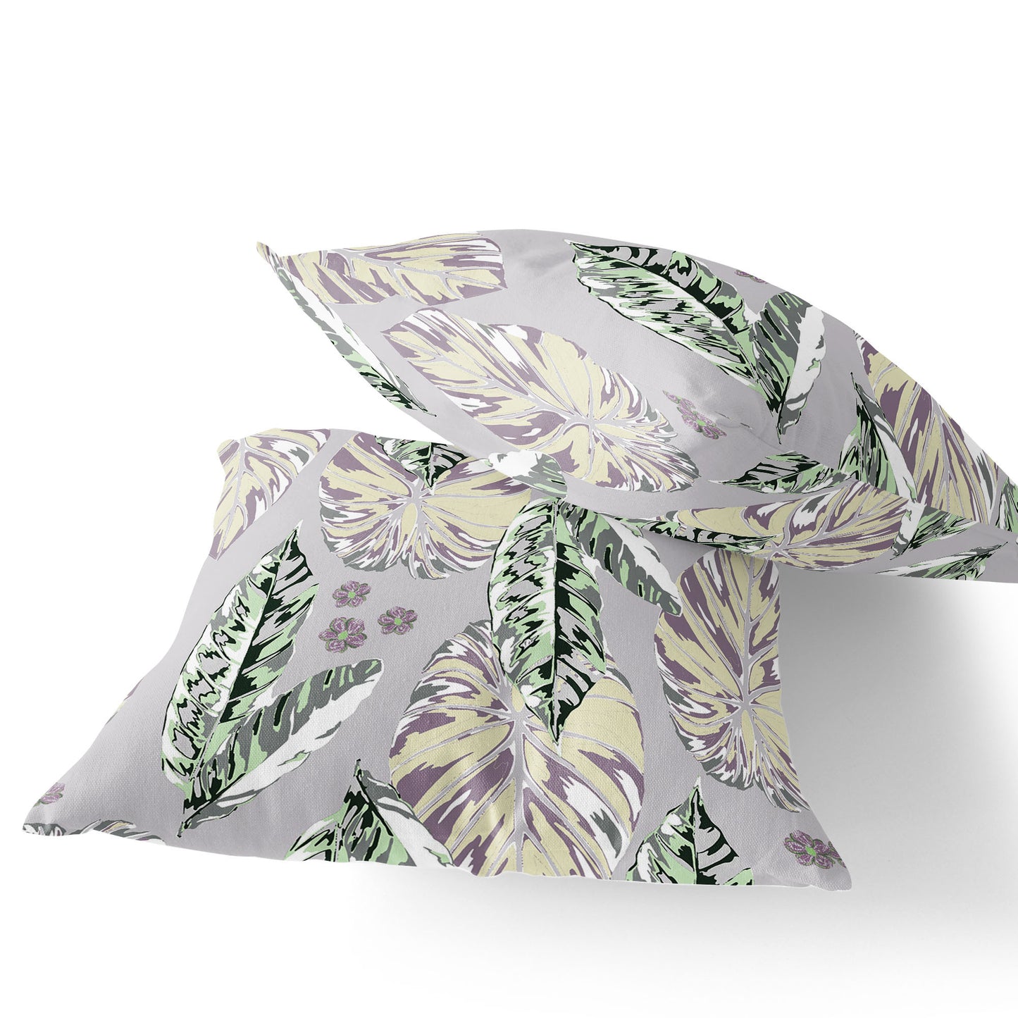 Set of Two 18" Purple Botanical Indoor Outdoor Throw Pillow Cover and Insert