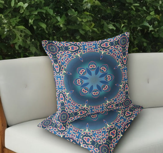 Set of Two 18" Blue Abstract Indoor Outdoor Throw Pillow Cover and Insert