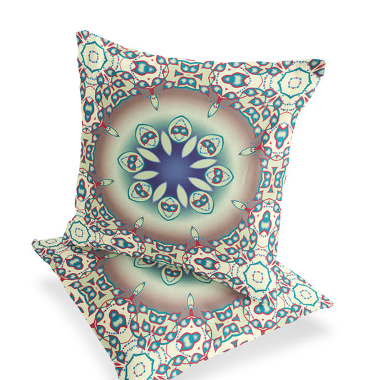 Set of Two 18" Beige Abstract Indoor Outdoor Throw Pillow Cover and Insert