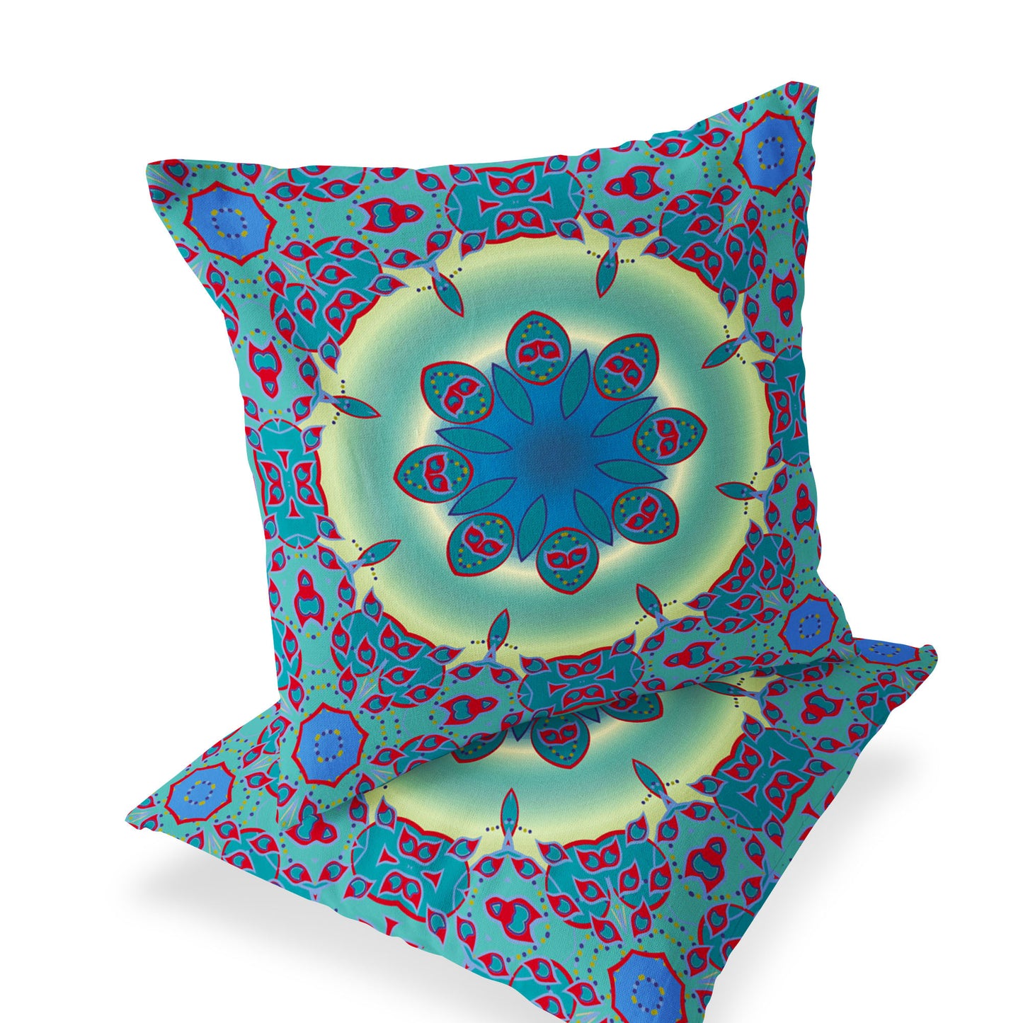 Set of Two 18" Green Abstract Indoor Outdoor Throw Pillow Cover and Insert