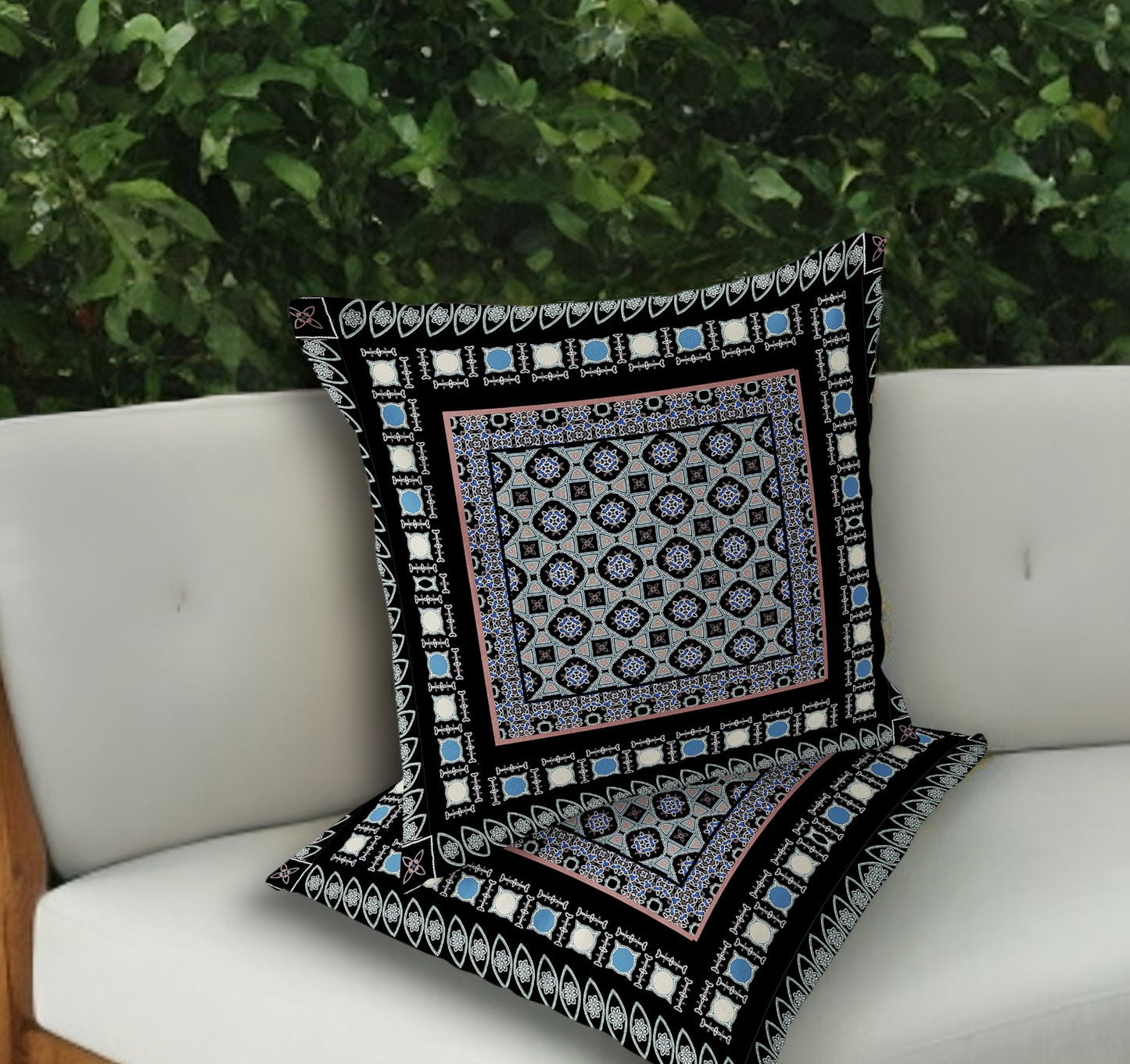 Set of Two 18" Black Botanical Indoor Outdoor Throw Pillow Cover and Insert