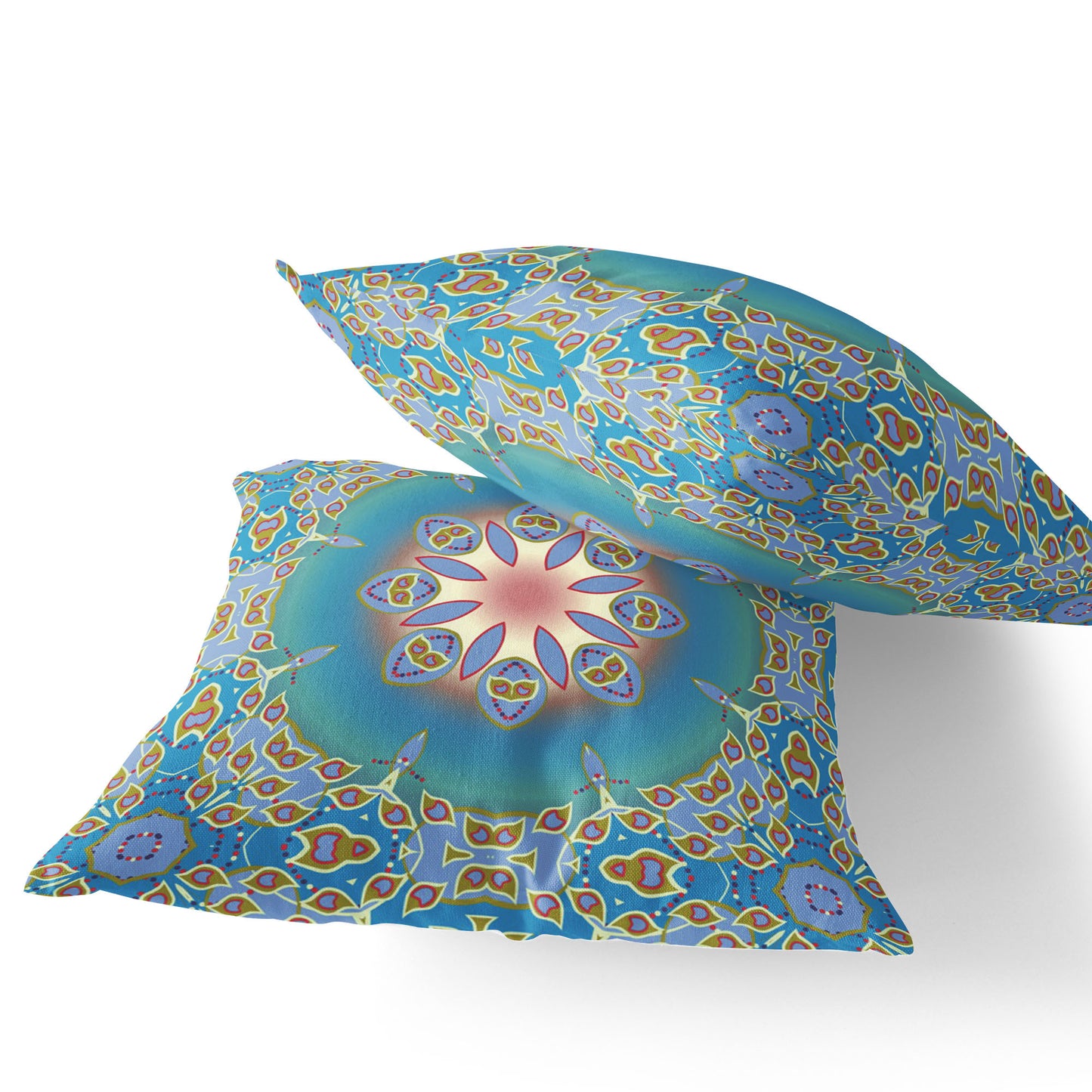 Set of Two 18" Blue Abstract Indoor Outdoor Throw Pillow Cover and Insert