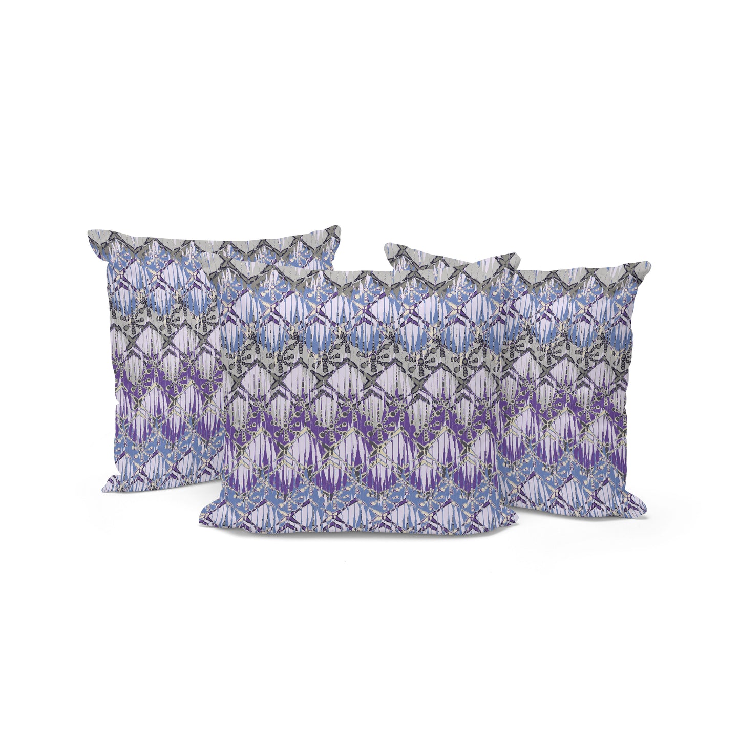 Set of Three 16" Gray and Purple Geometric Indoor Outdoor Throw Pillow Cover and Insert