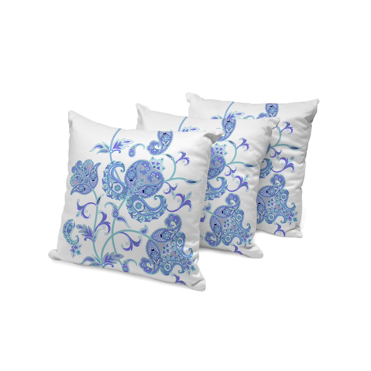 Set of Three 16" Blue and White Botanical Indoor Outdoor Throw Pillow Cover and Insert