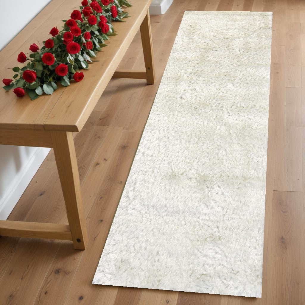 6' White Shag Hand Tufted Runner Rug