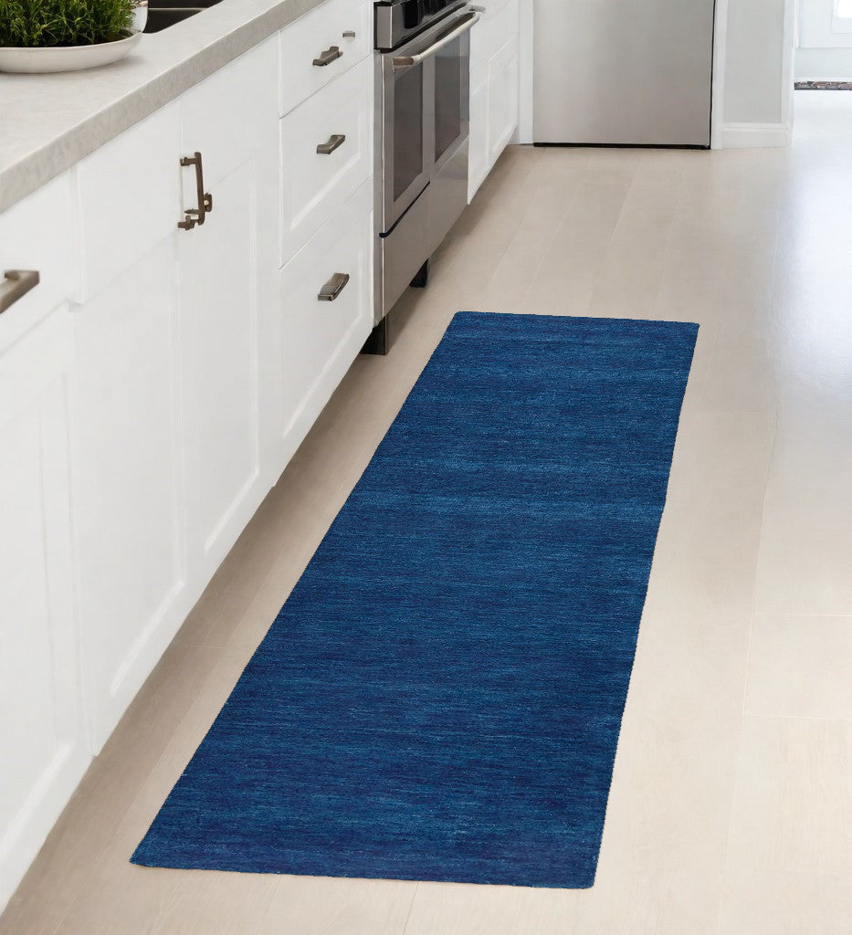 8' Blue Hand Woven Runner Rug