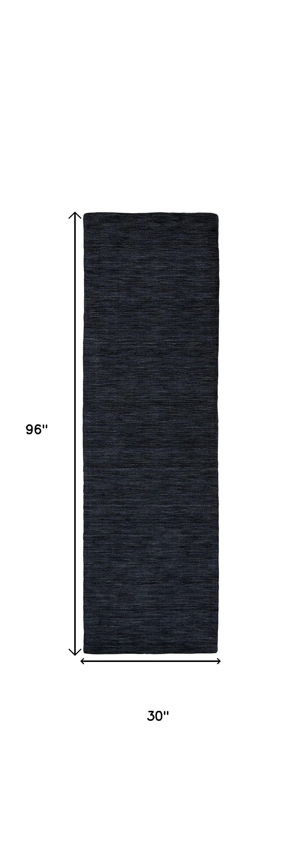 8' Black Hand Woven Runner Rug