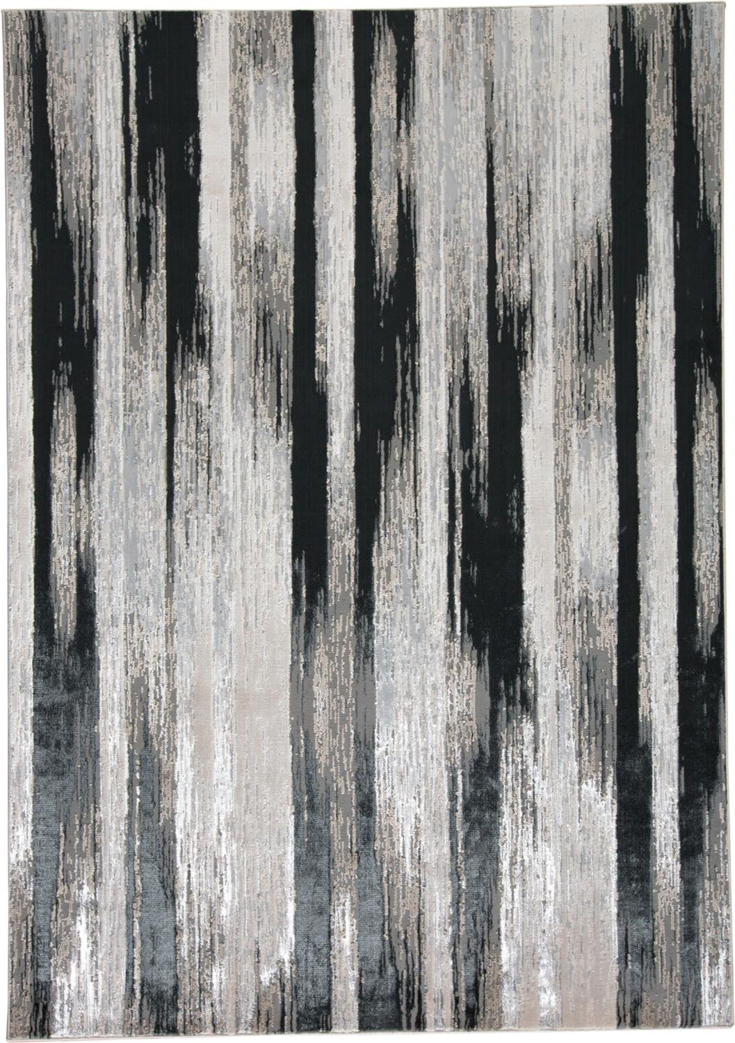 12' X 18' Black Silver and Gray Abstract Power Loom Area Rug