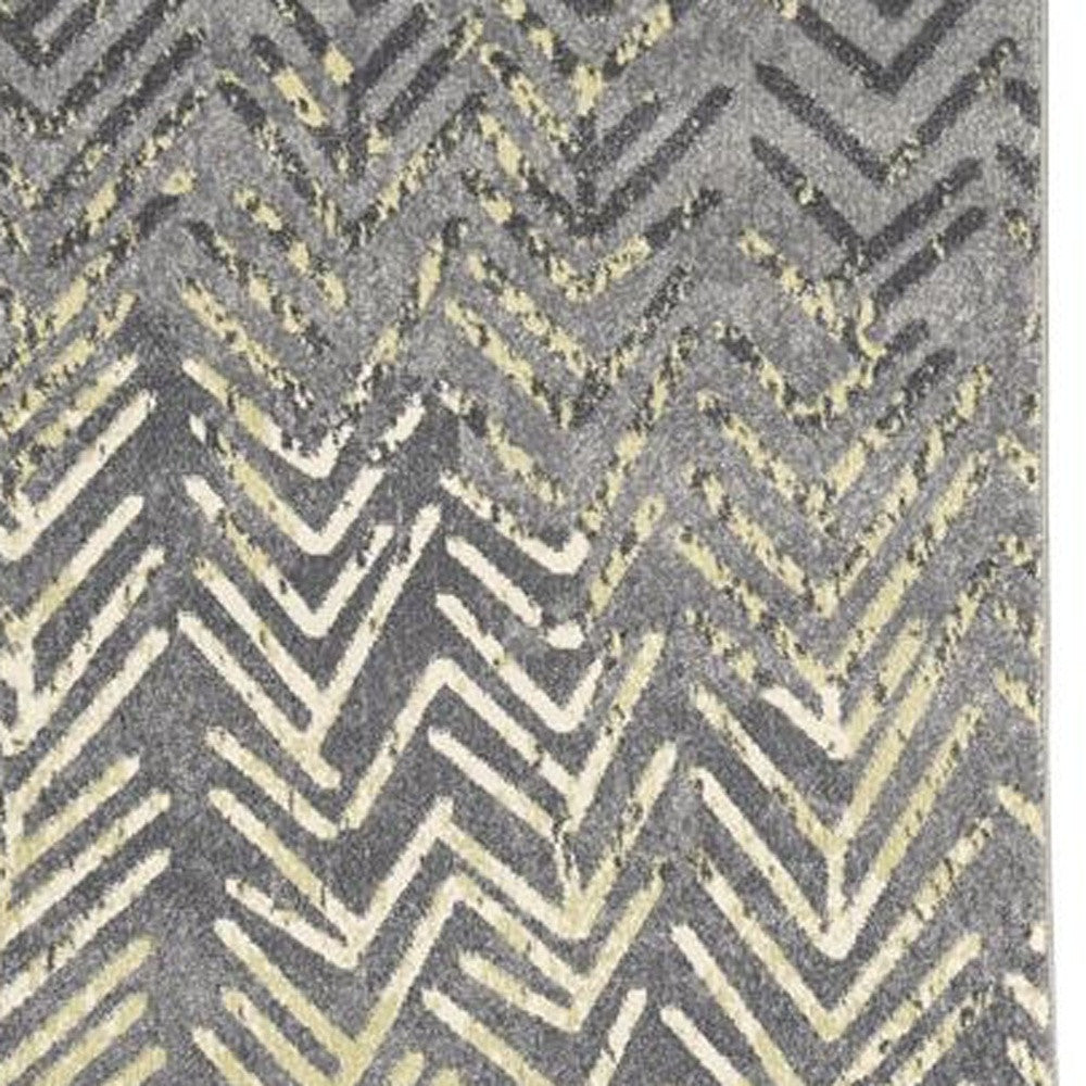 8' Gray and Yellow Geometric Power Loom Distressed Runner Rug