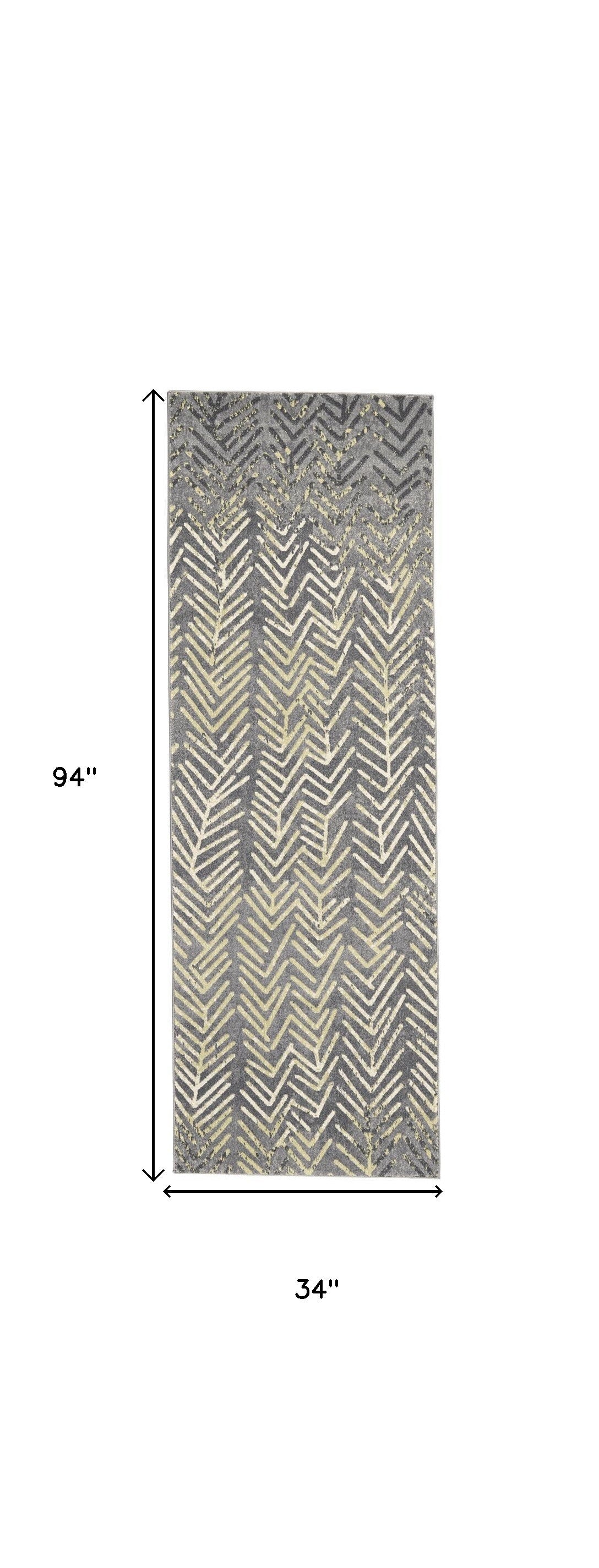 8' Gray and Yellow Geometric Power Loom Distressed Runner Rug