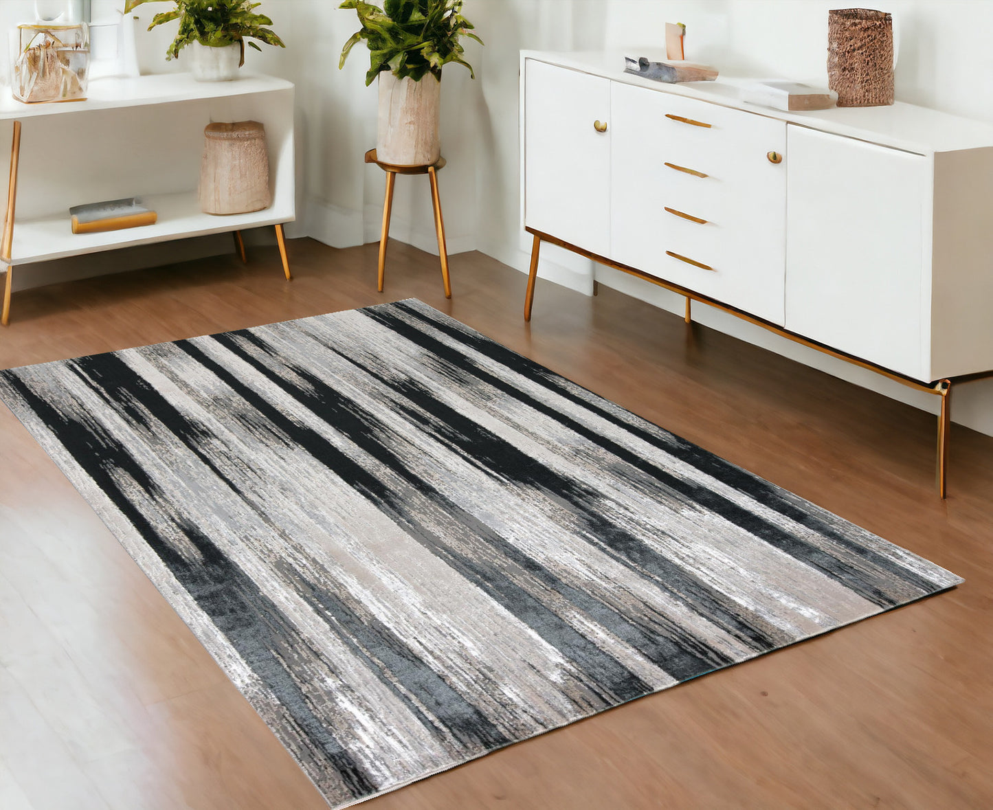 4' x 6' Black Silver and Gray Abstract Power Loom Area Rug