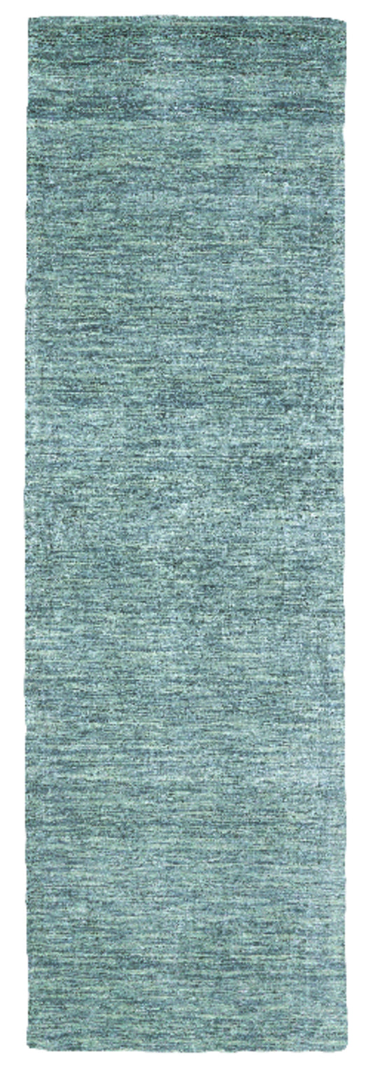 8' Gray and Blue Hand Woven Runner Rug