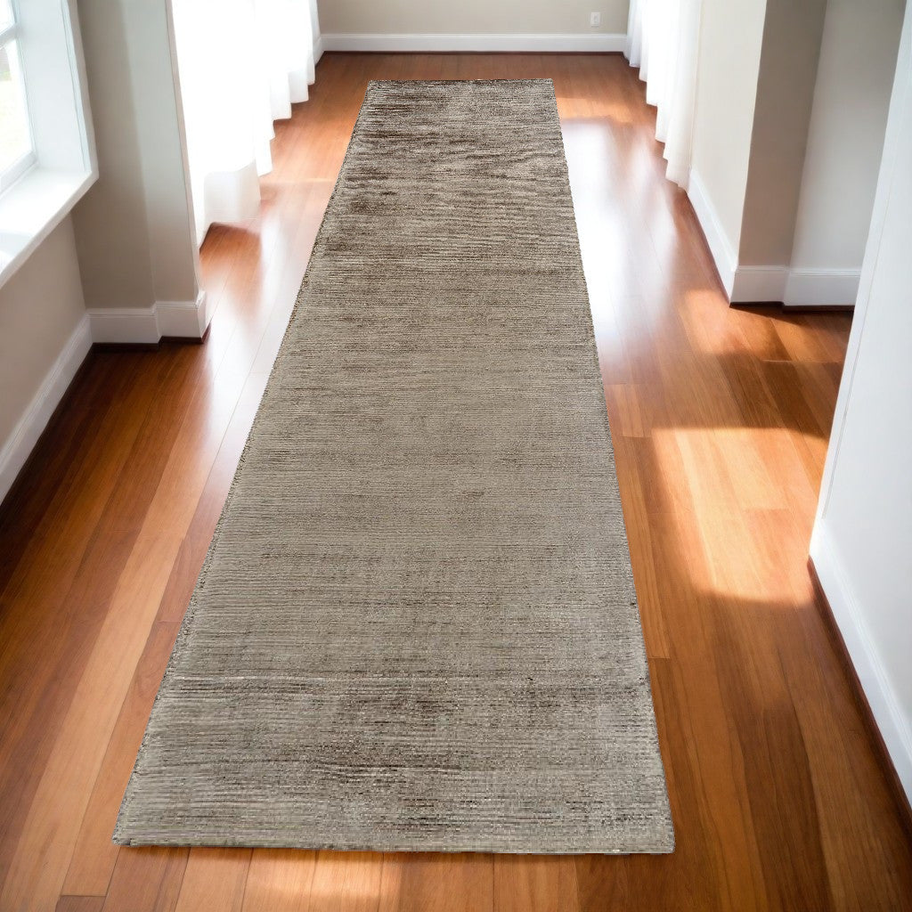 10' Ivory and Tan Hand Woven Runner Rug