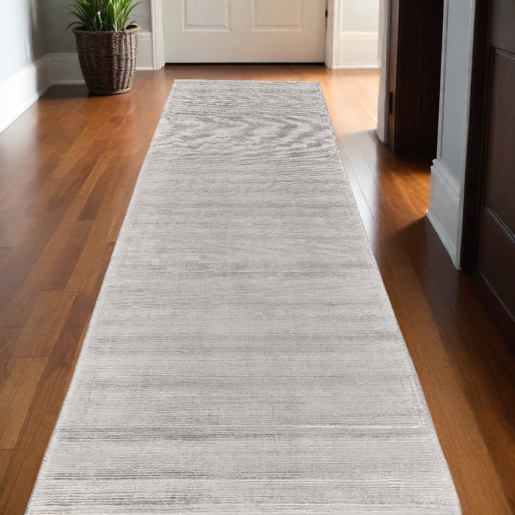 10' Gray and Silver Hand Woven Runner Rug