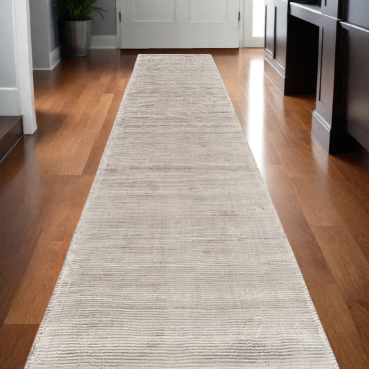 10' Ivory and Tan Hand Woven Runner Rug