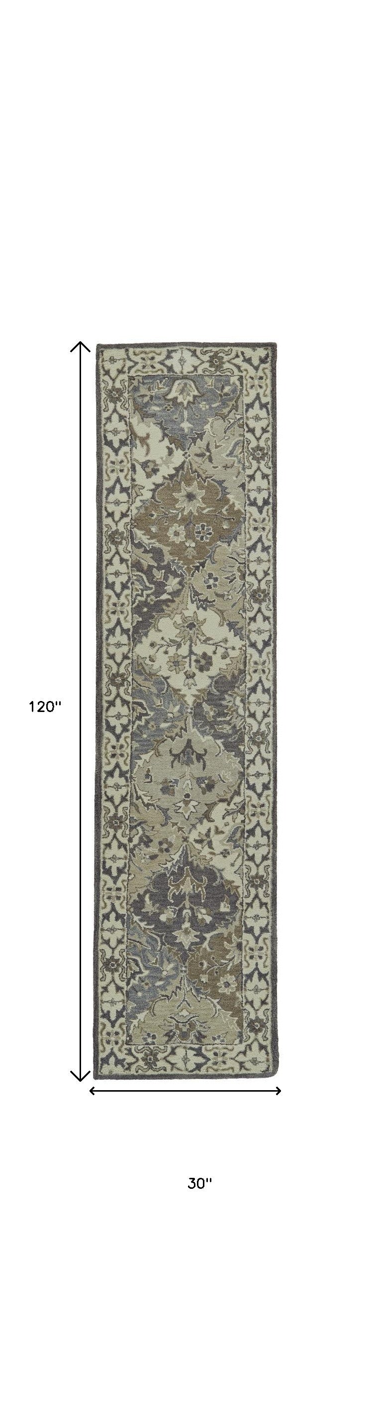 10' Blue and Gray Floral Hand Tufted Runner Rug