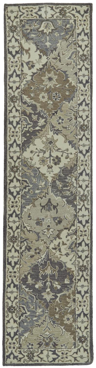 10' Blue and Gray Floral Hand Tufted Runner Rug