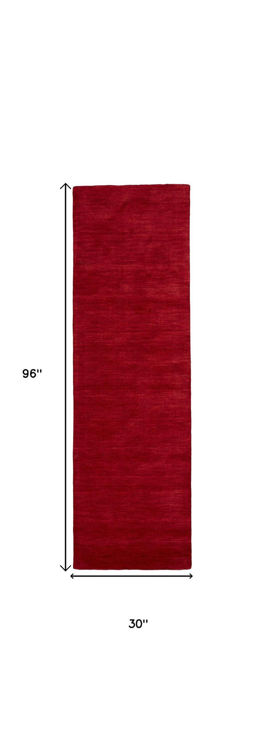 8' Red Hand Woven Runner Rug