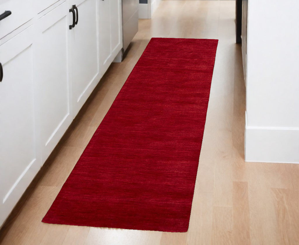 8' Red Hand Woven Runner Rug