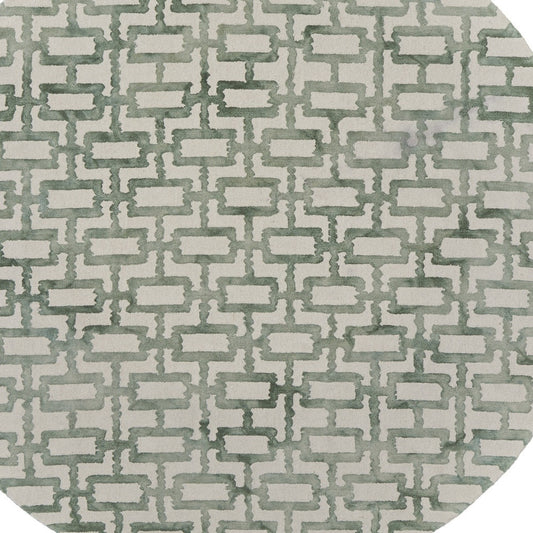 10' Ivory and Green Round Trellis Hand Tufted Area Rug