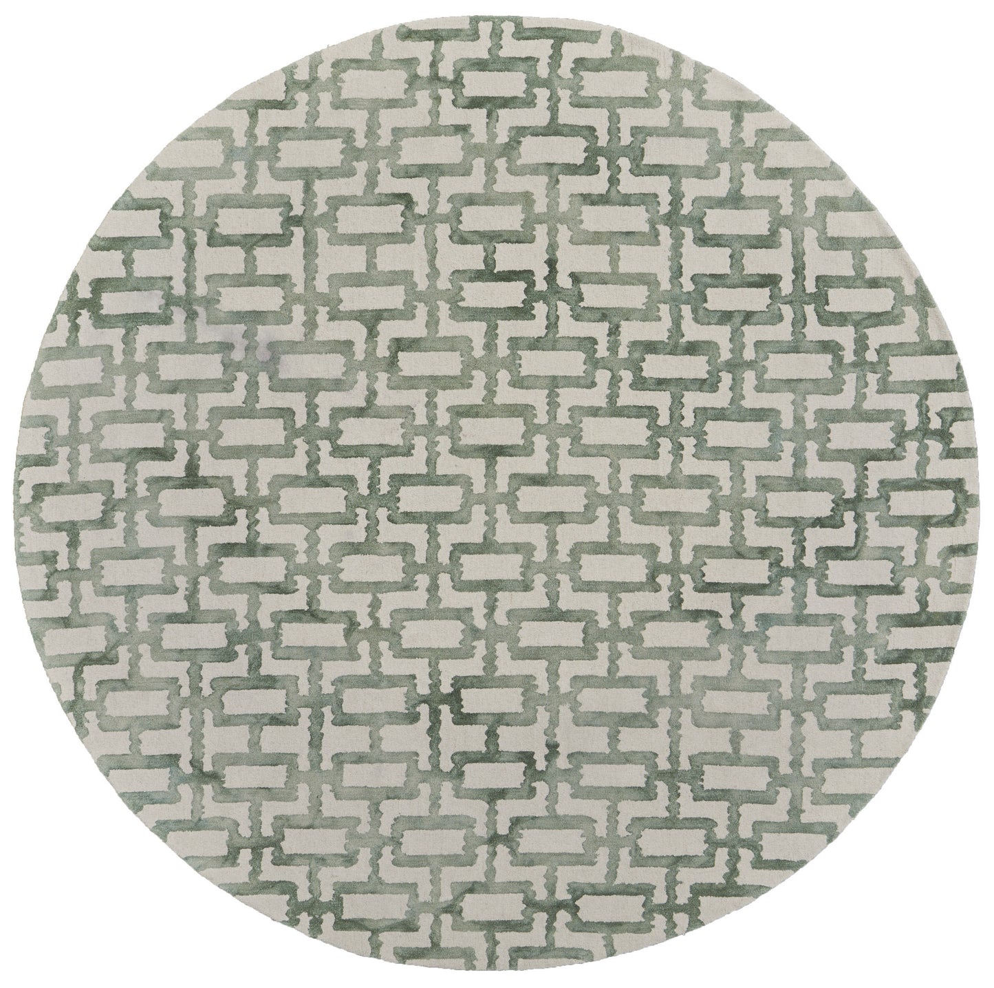 10' Ivory and Green Round Trellis Hand Tufted Area Rug