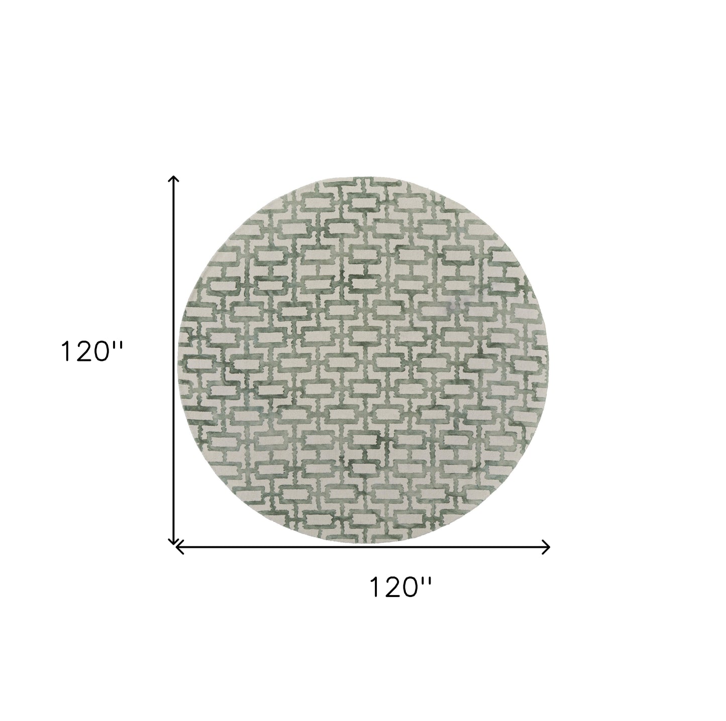 10' Ivory and Green Round Trellis Hand Tufted Area Rug