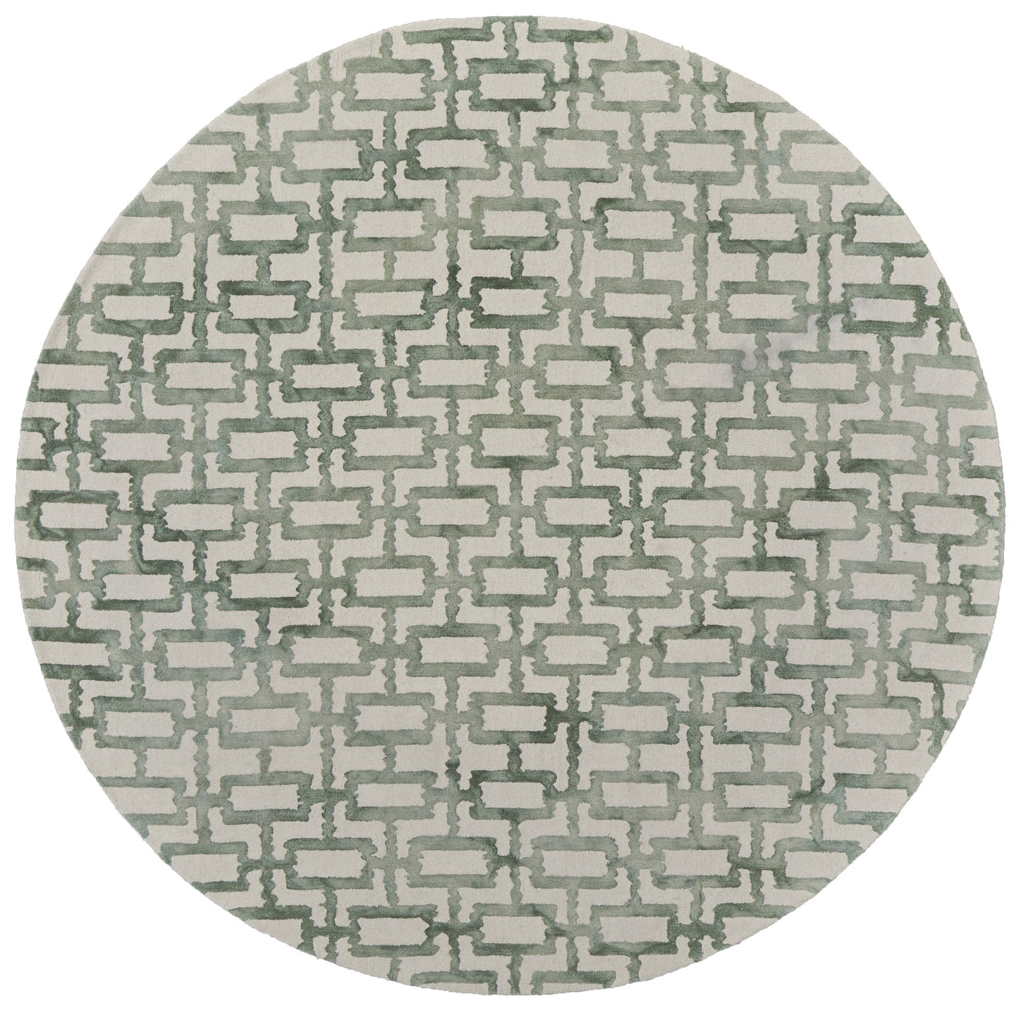 10' Ivory and Green Round Trellis Hand Tufted Area Rug