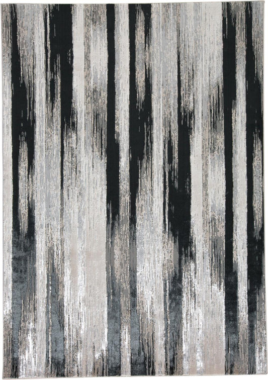 5' x 8' Black Silver and Gray Abstract Power Loom Area Rug