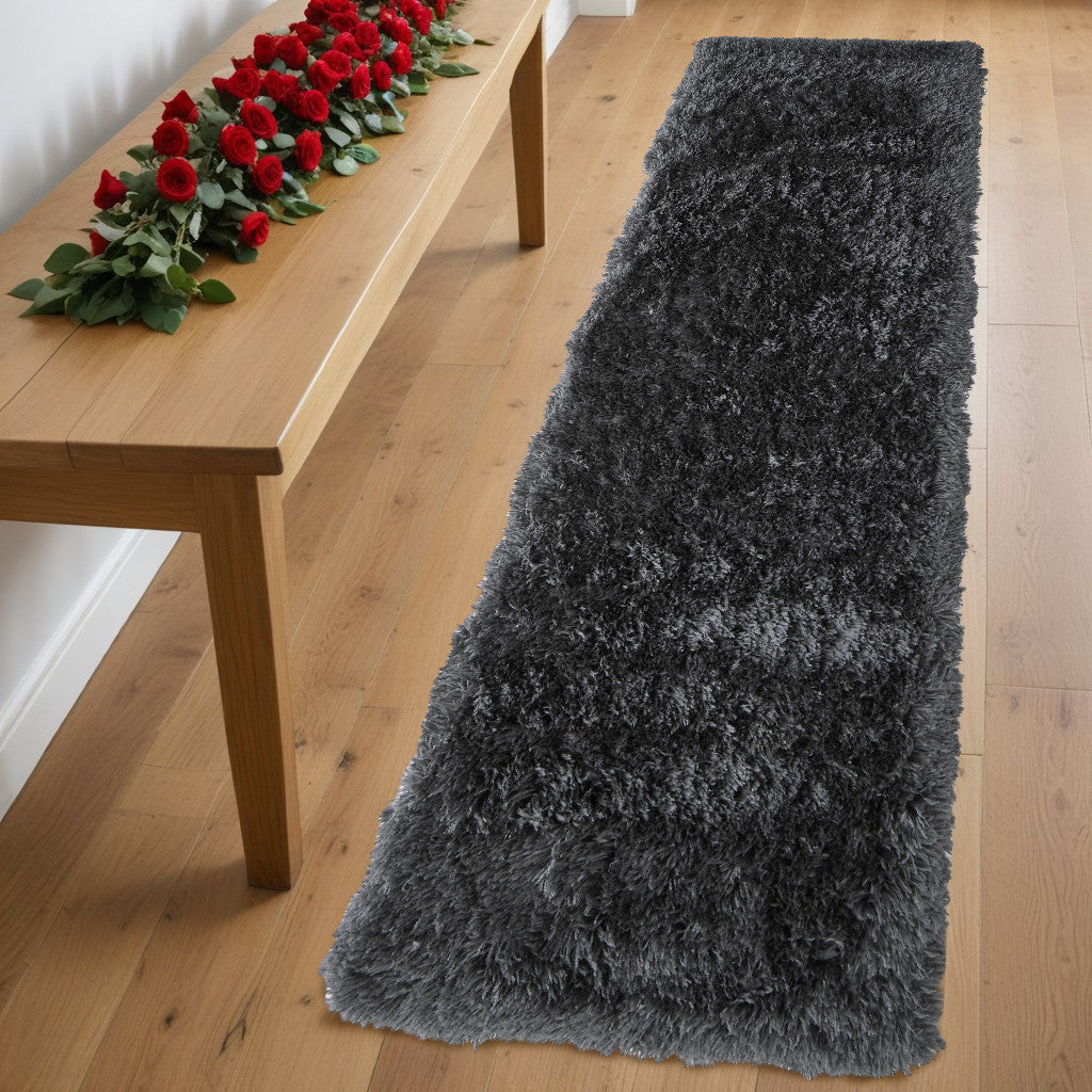 8' Gray Shag Hand Tufted Runner Rug