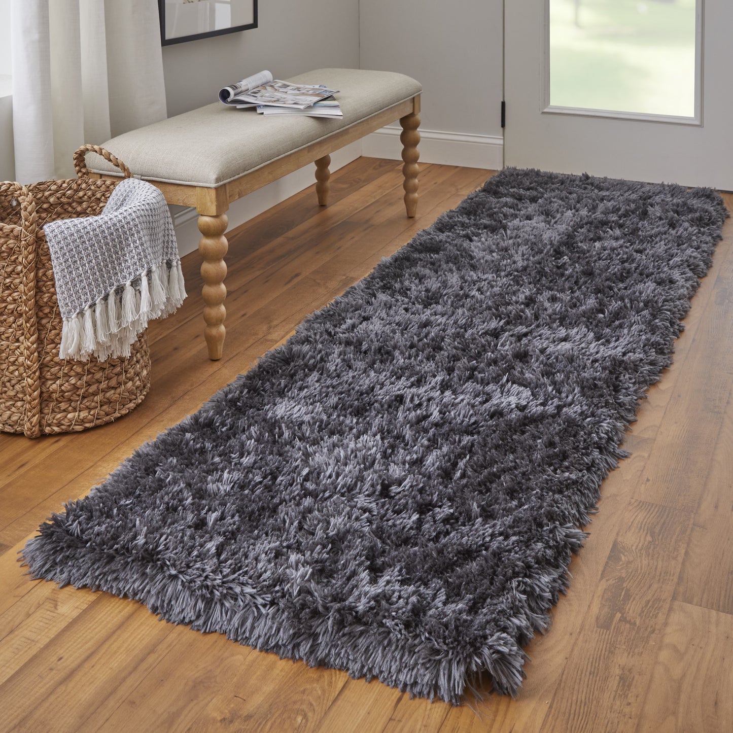 8' Gray Shag Hand Tufted Runner Rug