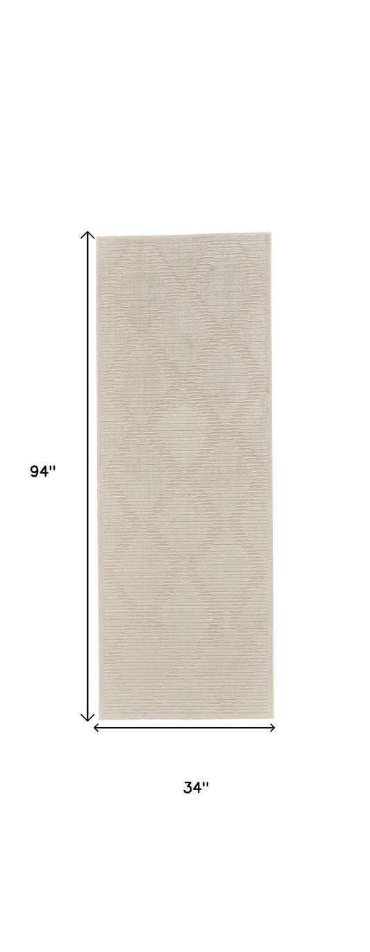 8' Ivory and Tan Geometric Power Loom Runner Rug