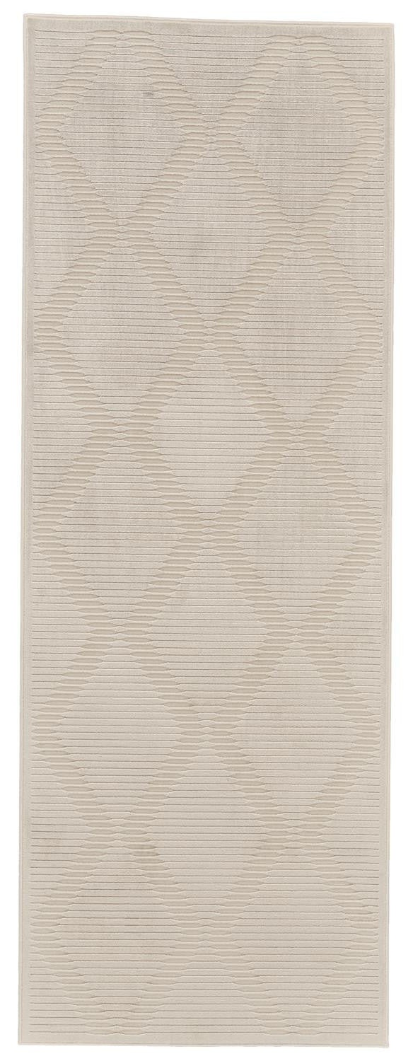 8' Ivory and Tan Geometric Power Loom Runner Rug