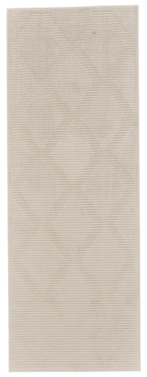 8' Ivory and Tan Geometric Power Loom Runner Rug