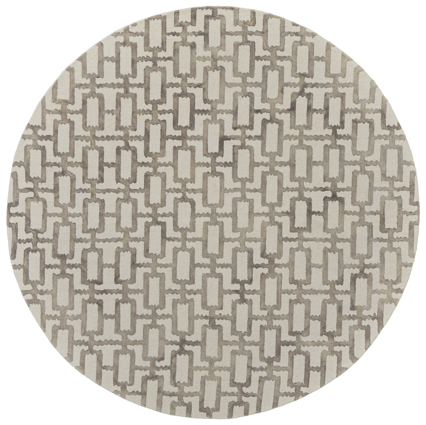 10' Ivory and Tan Round Trellis Hand Tufted Area Rug