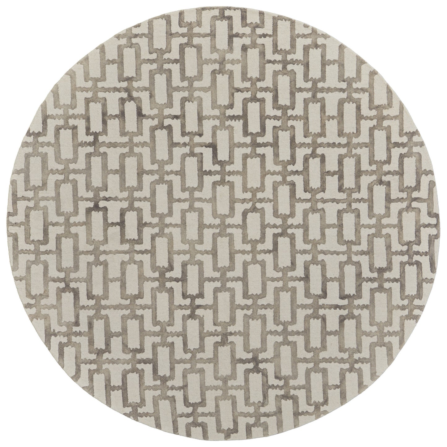 10' Ivory and Tan Round Trellis Hand Tufted Area Rug