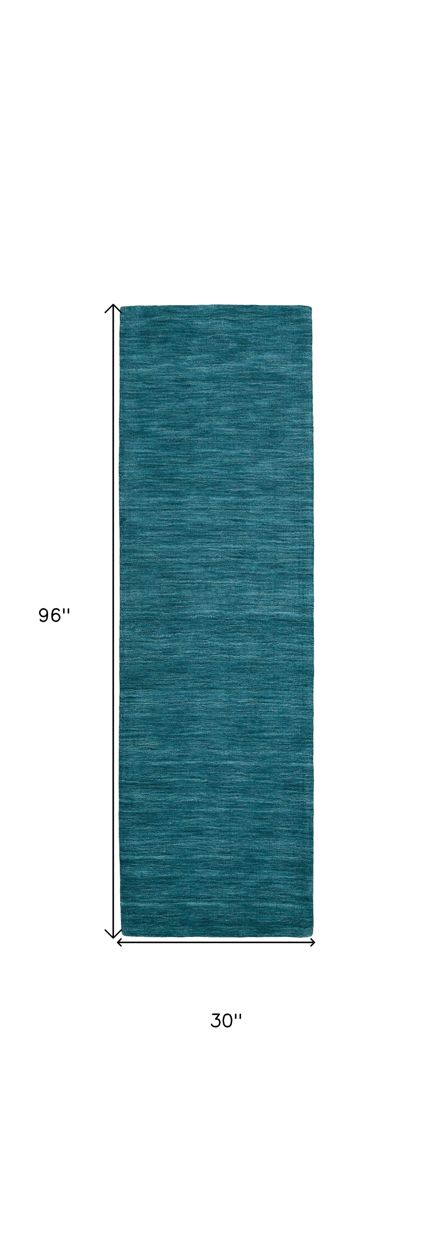 8' Blue and Green Hand Woven Runner Rug