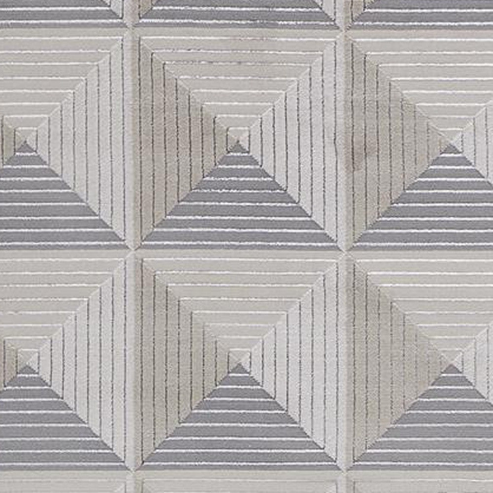 8' Gray and Ivory Geometric Power Loom Runner Rug