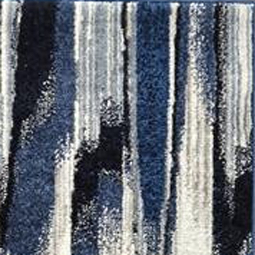 8' Ivory Blue and Gray Abstract Power Loom Distressed Runner Rug