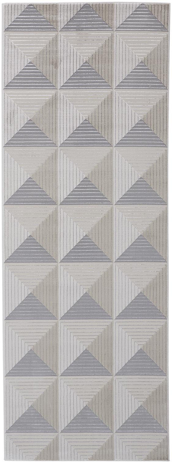 8' Gray and Ivory Geometric Power Loom Runner Rug