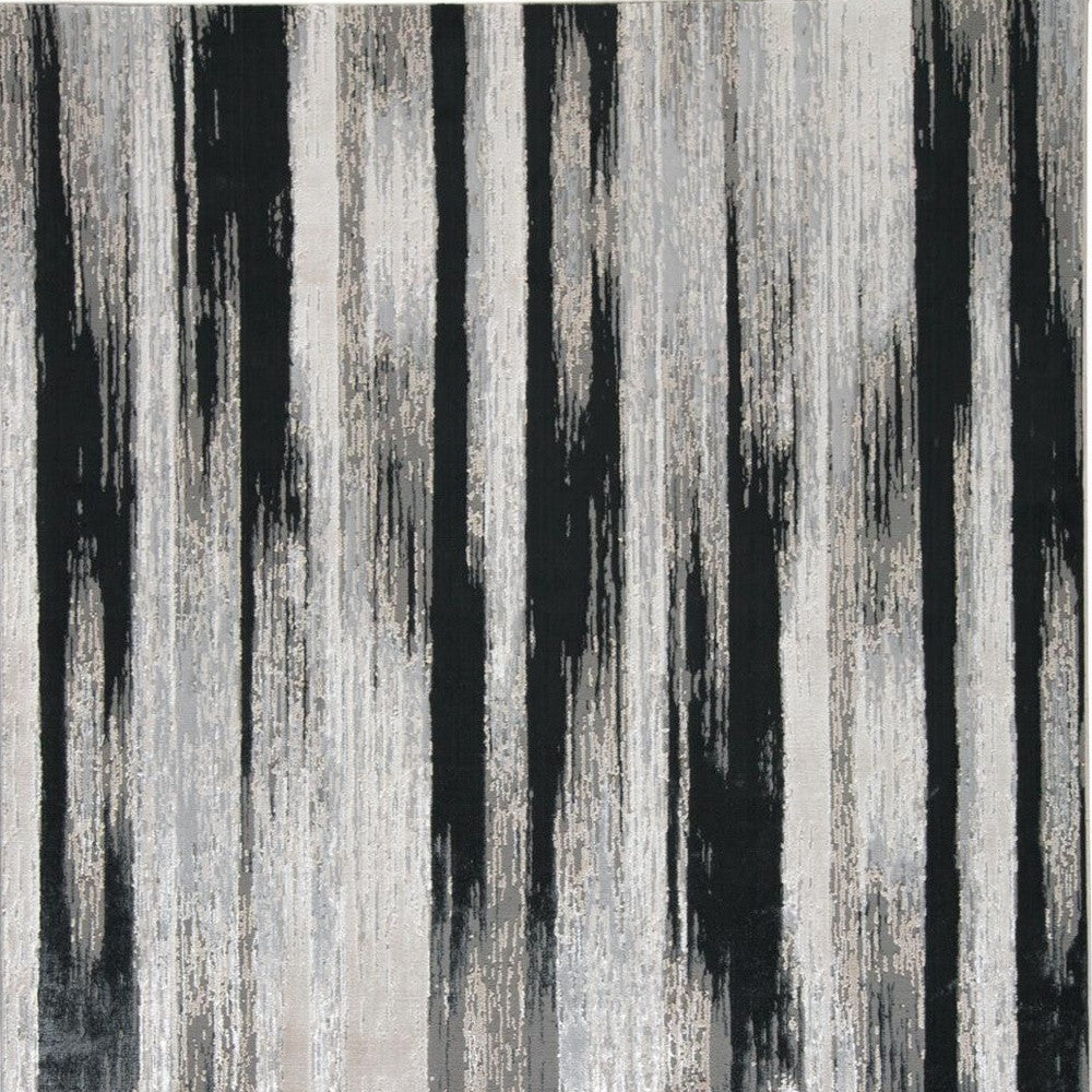 12' x 15' Black Silver and Gray Abstract Power Loom Area Rug