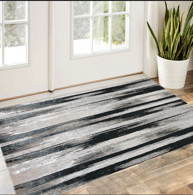 2' x 3' Black Silver and Gray Abstract Power Loom Area Rug