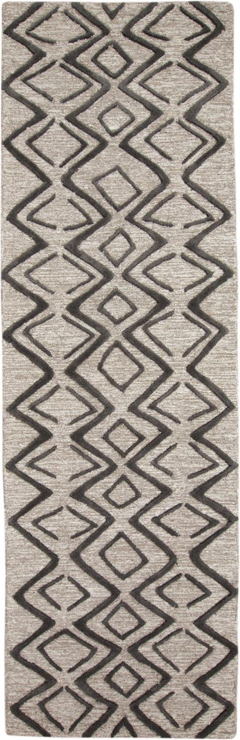 8' Black and Taupe Geometric Hand Tufted Runner Rug