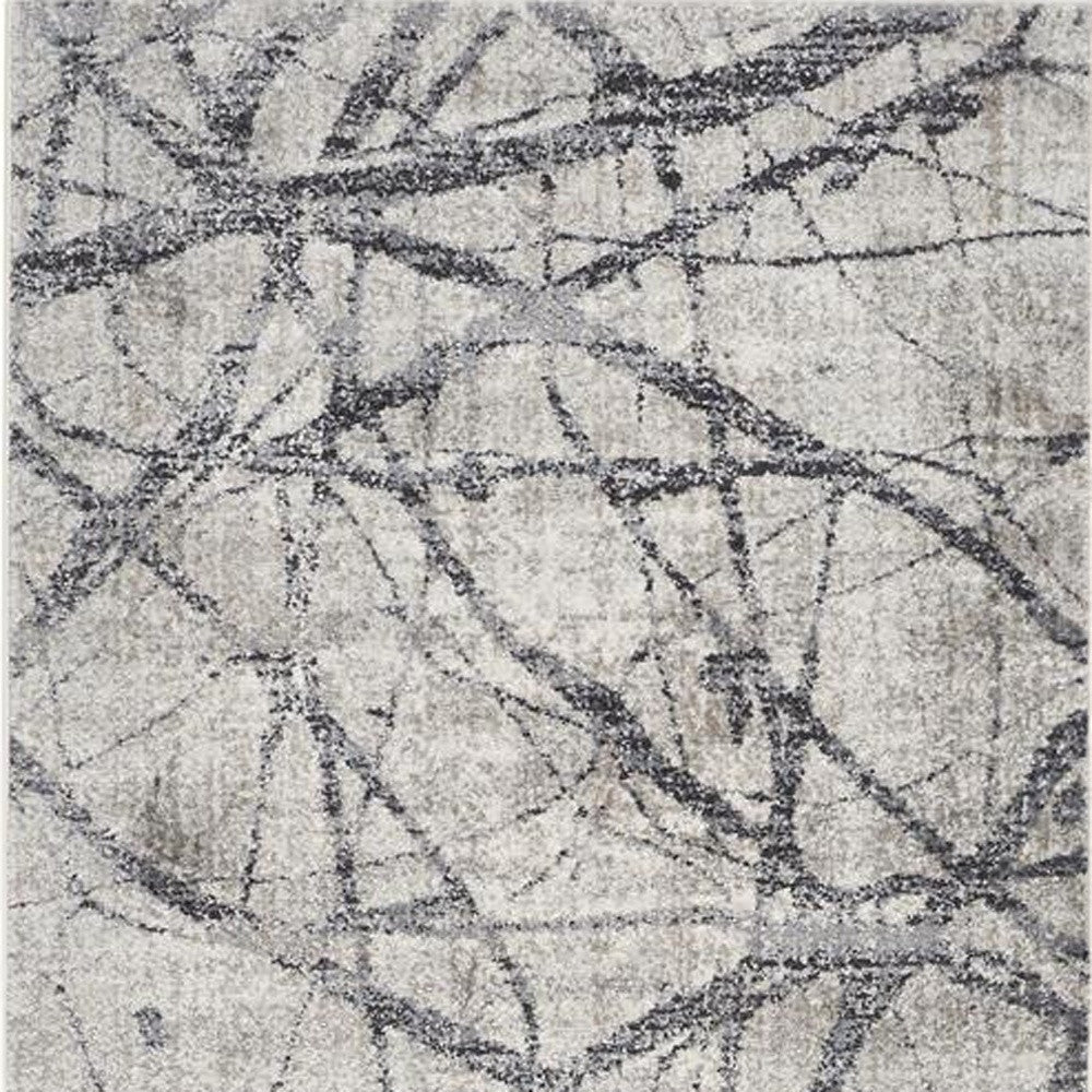 8' Gray and Ivory Abstract Power Loom Distressed Runner Rug