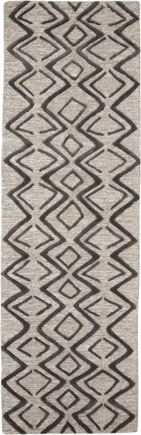 8' Black and Taupe Geometric Hand Tufted Runner Rug