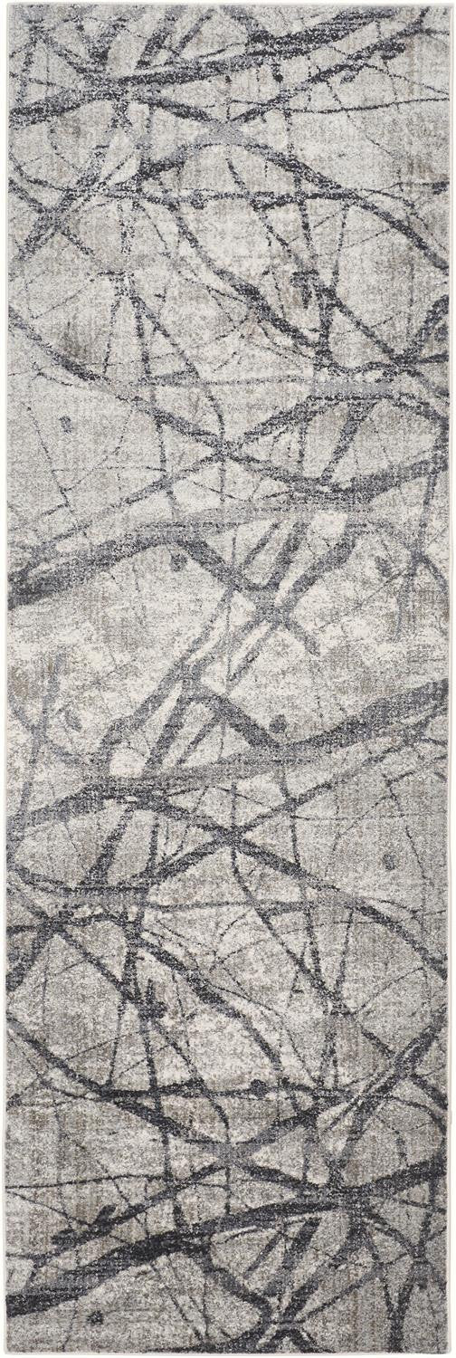 8' Gray and Ivory Abstract Power Loom Distressed Runner Rug