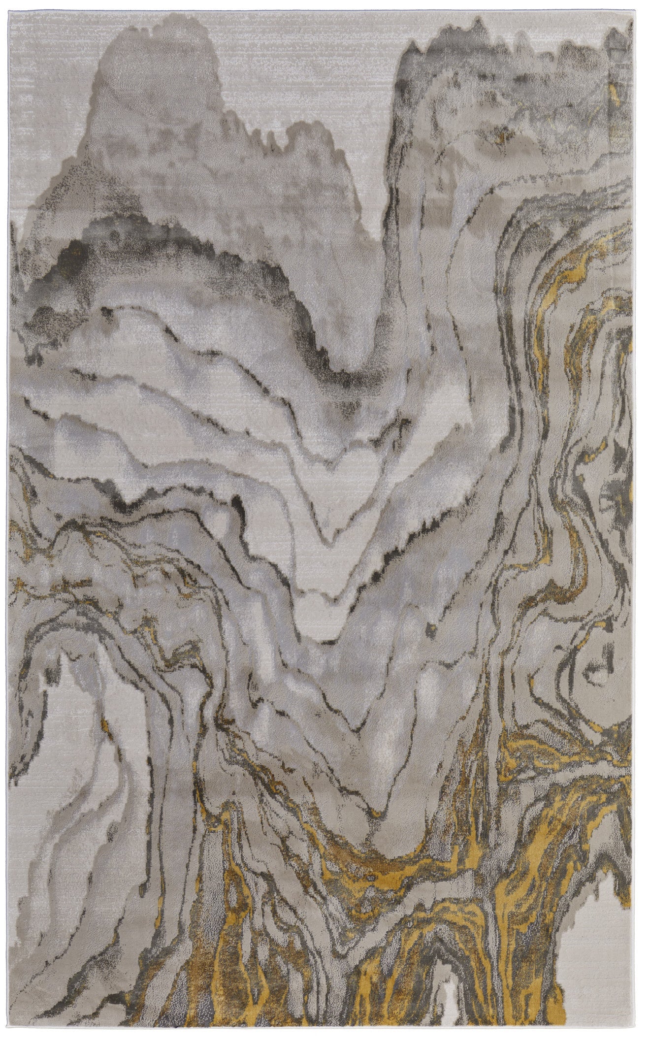 10' x 13' Gold and Ivory Abstract Area Rug