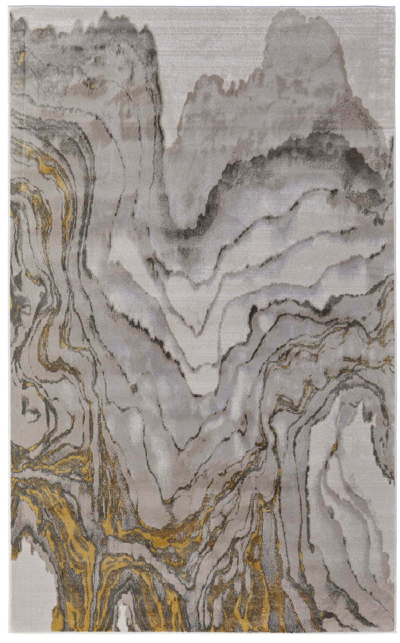 10' x 13' Gold and Ivory Abstract Area Rug