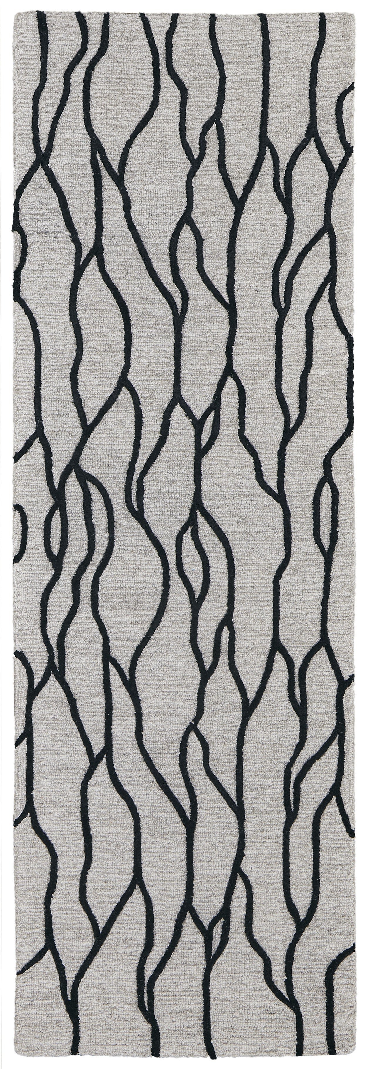 8' Black and Taupe Abstract Hand Tufted Runner Rug